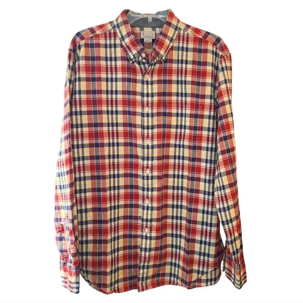 Tailored by J. Crew Men's Red Plaid Cotton Button Down Shirt